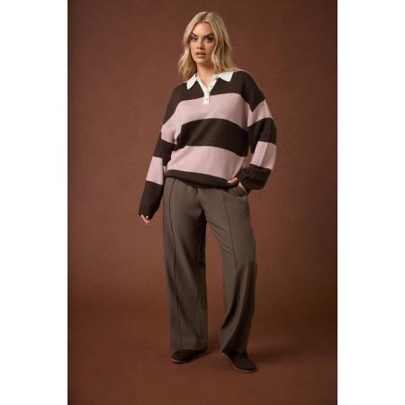 Yours Curve Bruine Naad Voorkant Wijde Pijpen Broek Size 62-64