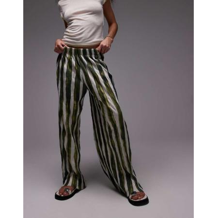 Topshop Broek met strepen en wijde pijpen in groen