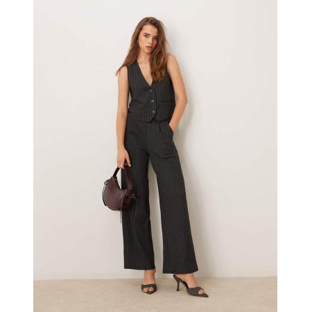 JDY Broek met wijde pijpen in donkergrijze krijtstreep, deel van co-ord set-Grijs