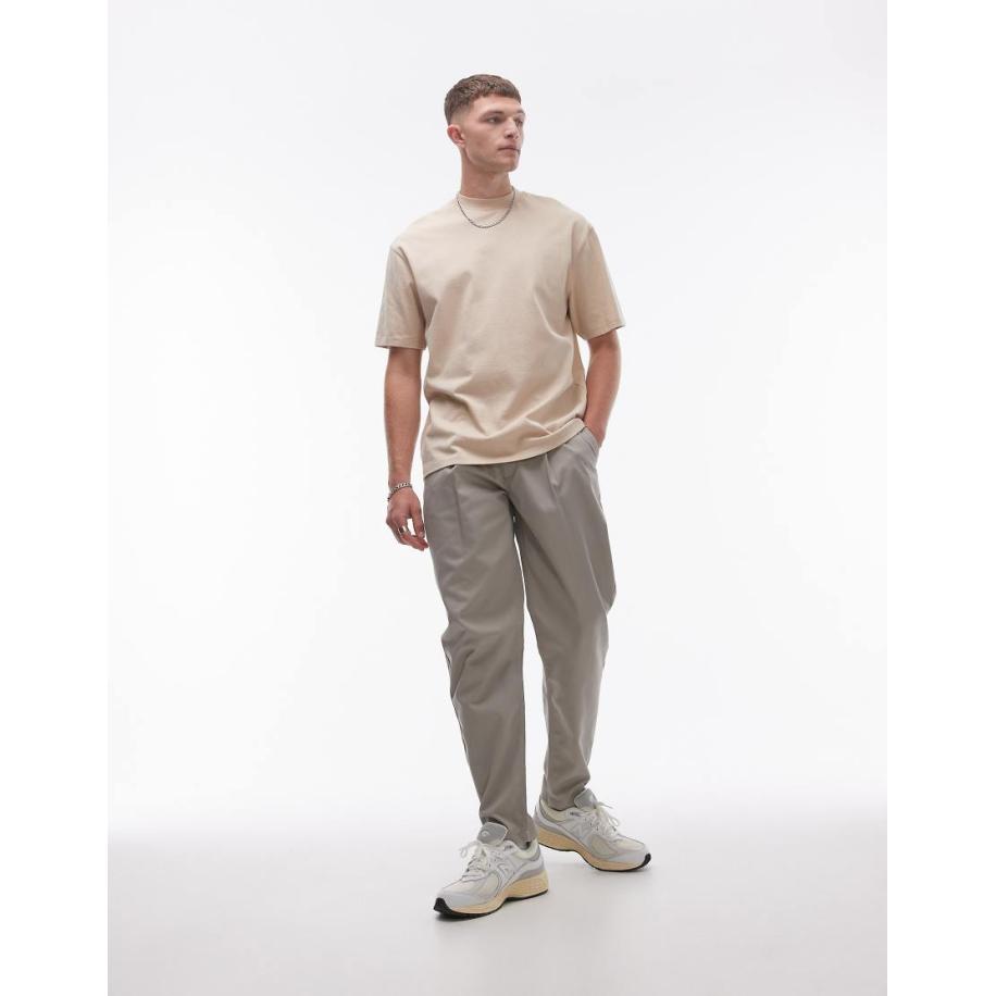 Topman - Toelopende broek met plooien in stone-Neutraal Multicolor