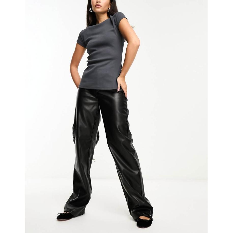 Noisy May Broek van imitatieleer met hoge taille in zwart Zwart