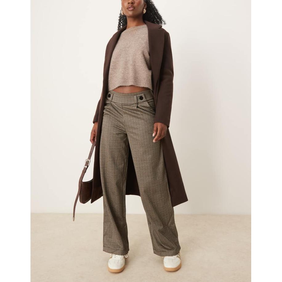 JDY Elegante, geruite broek met knopen in bruin Bruin