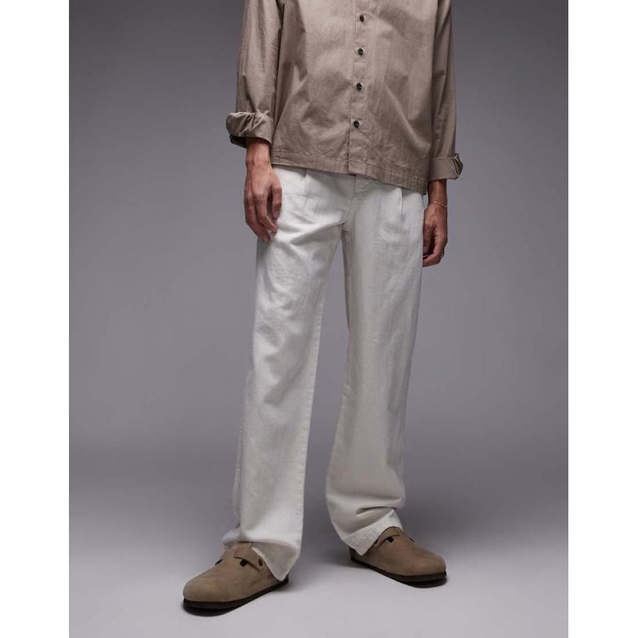 Mango - Ruimvallende broek van linnenmix met rechte pijpen in beige-Neutraal Multicolor