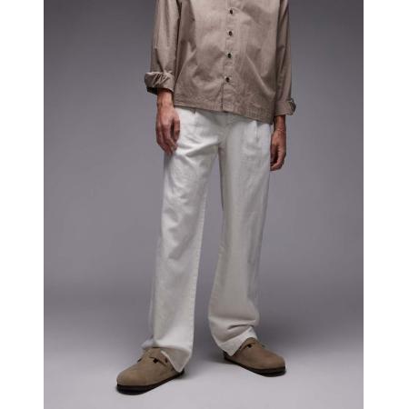 Mango - Ruimvallende broek van linnenmix met rechte pijpen in beige-Neutraal