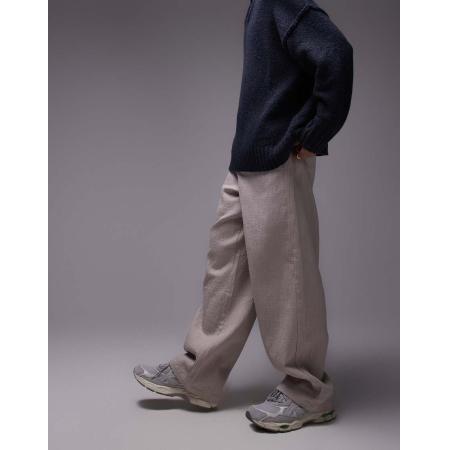 Topman - Broek met wijde pijpen en textuur in stone-Neutraal