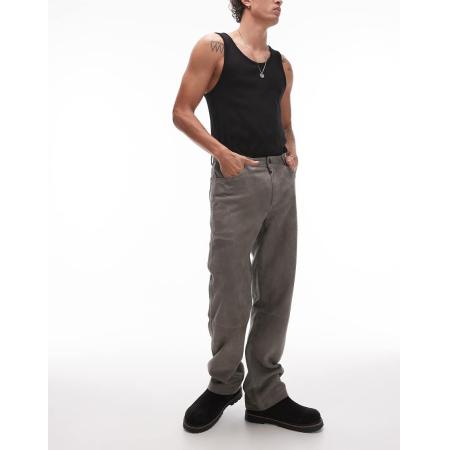 Topman - Premium - Rechte broek van suède in grijs