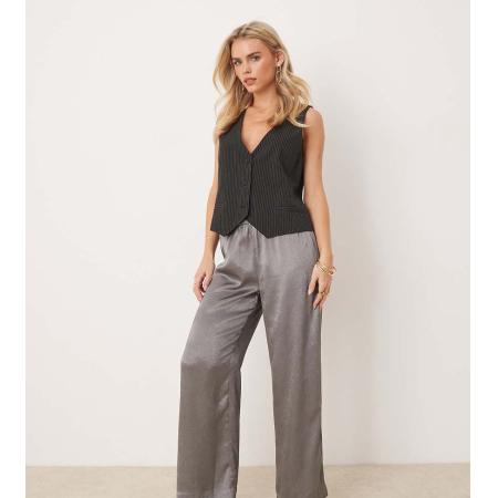 JDY Petite Broek van metallic stof met wijde pijpen in zilver-Grijs