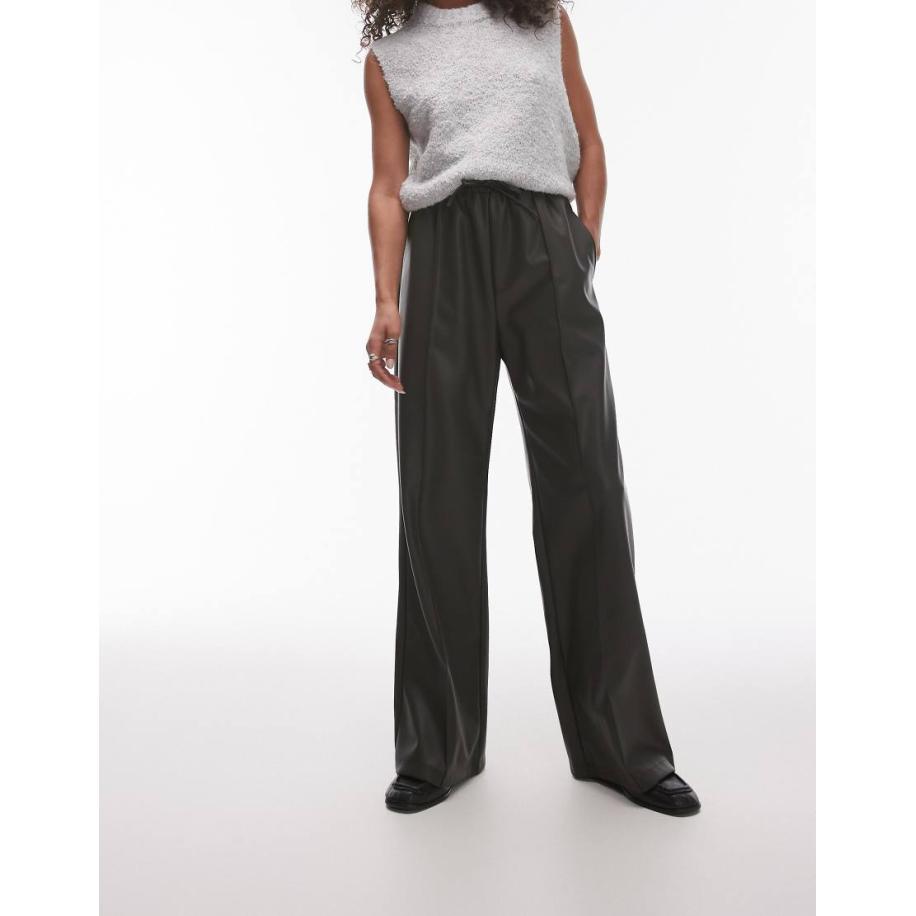 Topshop Joggingbroek van imitatieleer in kaki-Groen Groen