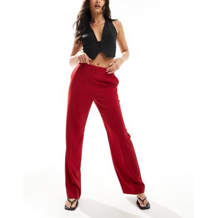 ASOS DESIGN Elegante broek met hoge taille en rechte pijpen in rood