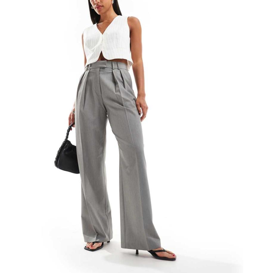 ASOS DESIGN Elegante pantalon met wijde pijpen en plooien in grijs Grijs