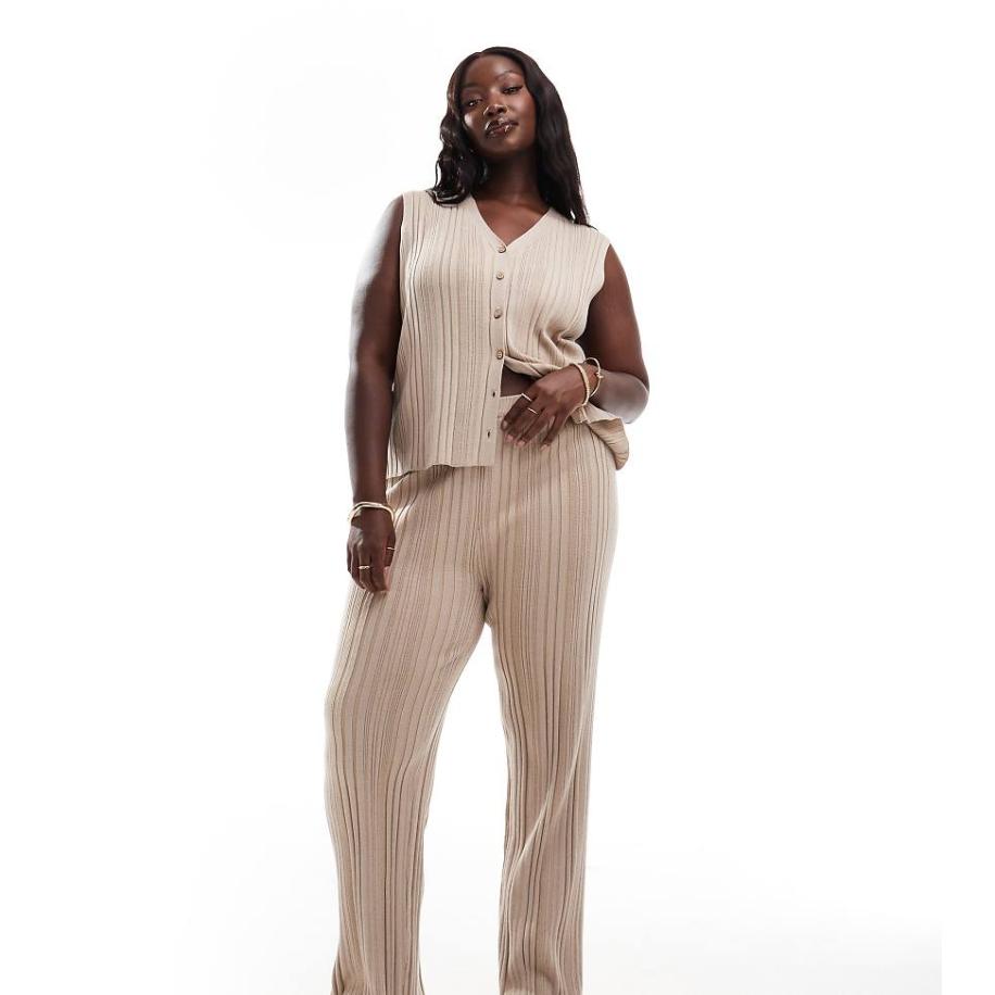 In The Style Plus Gebreide broek in lichtbruin, deel van co-ord set-Neutraal Multicolor