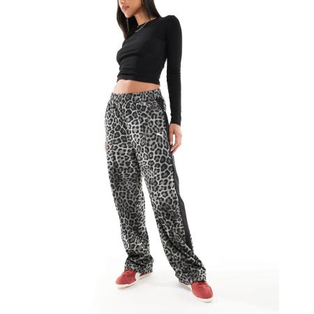 PUMA T7 Broek met rechte pijpen in donkere luipaardprint-Zwart