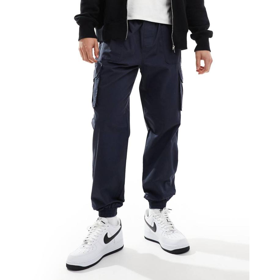 New Look - Cargobroek van ripstop met elastische boorden in marineblauw Blauw