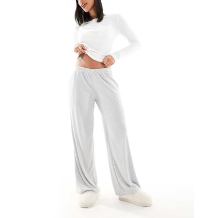 Hollister Nachtkleding Geribbelde baggy broek in grijs multi