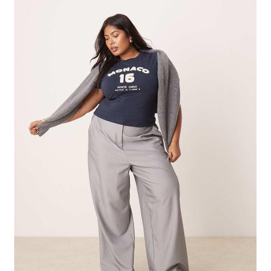 ASOS DESIGN Curve Elegante ruimvallende broek met rechte pijpen in grijs-Zwart Zwart