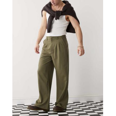 COLLUSION - Ruimvallende elegante pantalon met wijde pijpen in olijfgroen