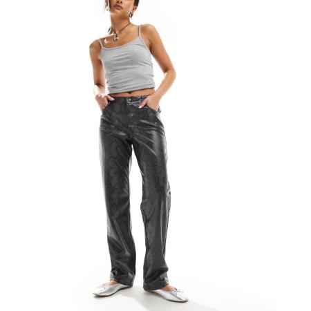 Noisy May Slim-fit broek van imitatieleer in grijze slangenprint-Grijs