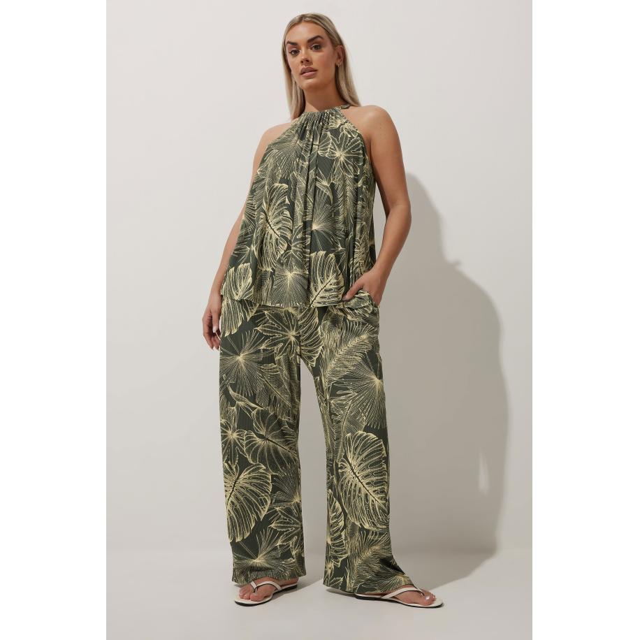 Limited Collection Broek Met Wijde Pijpen En Tropische Bladerprint In Groen Size 58-60 Groen