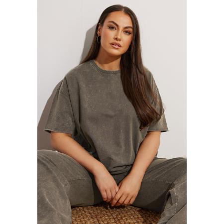 Yours Coord Set Van Tshirt En Joggingbroek Van Sweatstof In Bruine Acid Wash Size 58-60