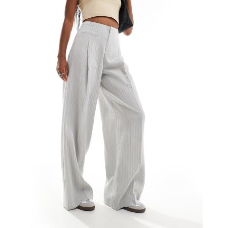 Bershka Elegante broek met wijde pijpen, hoge taille en strepen in lichtgrijs