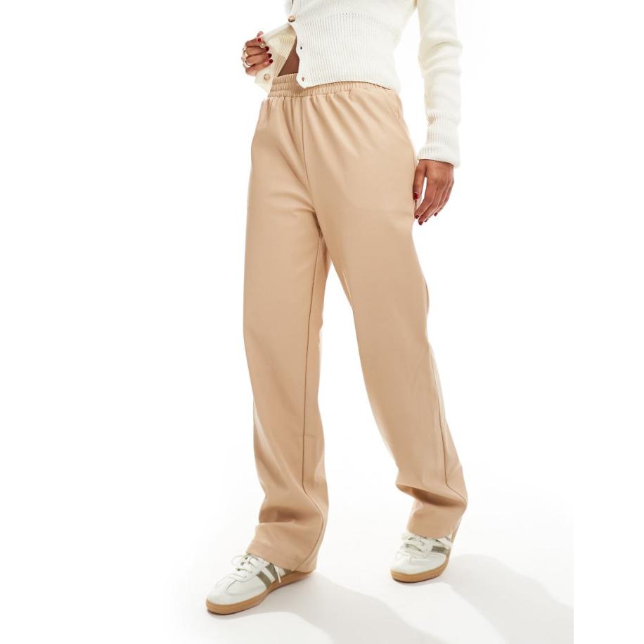 Miss Selfridge Broek van imitatieleer met rechte pijpen en elastische taille in neutraal Multicolor