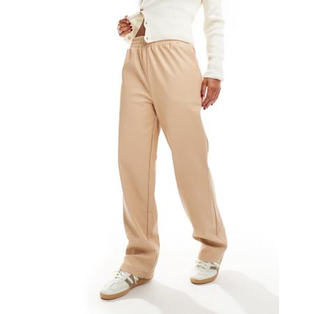 Miss Selfridge Broek van imitatieleer met rechte pijpen en elastische taille in neutraal