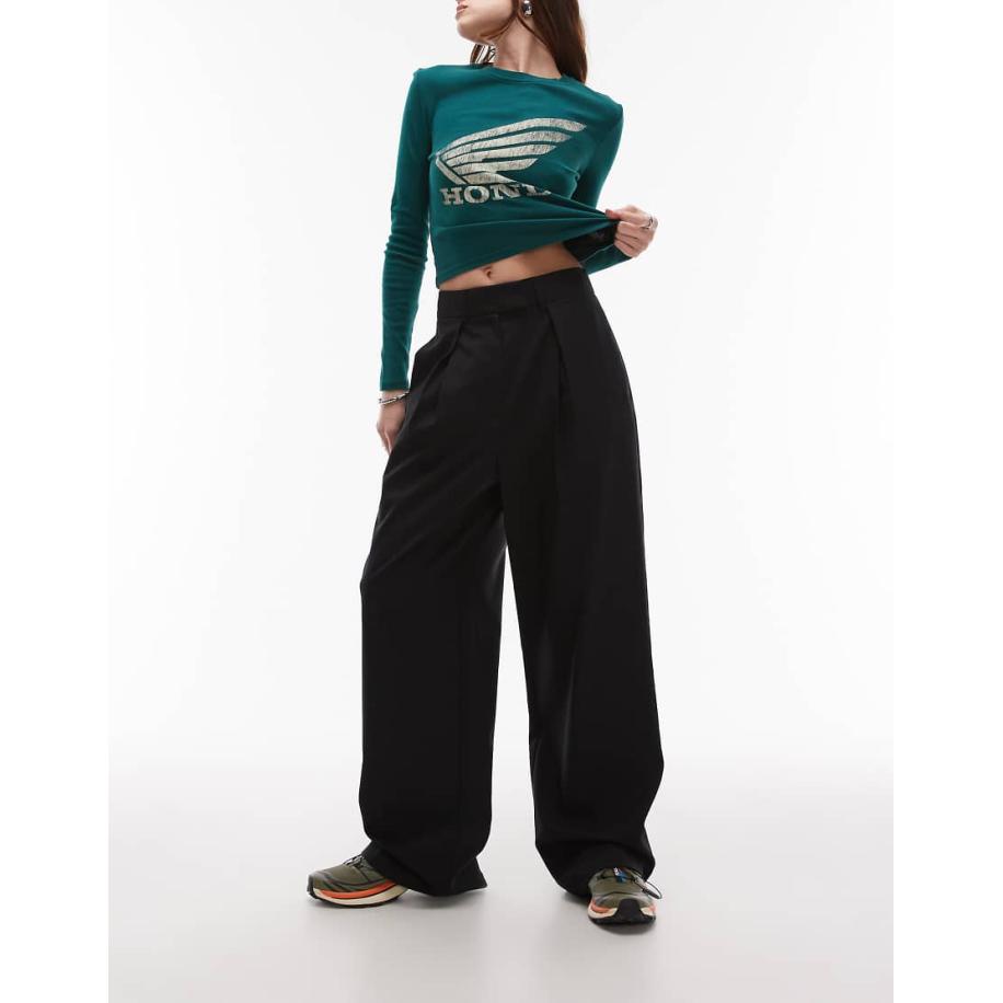 Topshop Elegante broek met wijde pijpen in zwart, deel van co-ord set Zwart