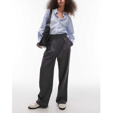 Topshop Elegante broek met wijde pijpen in antracietgrijs, deel van co-ord set