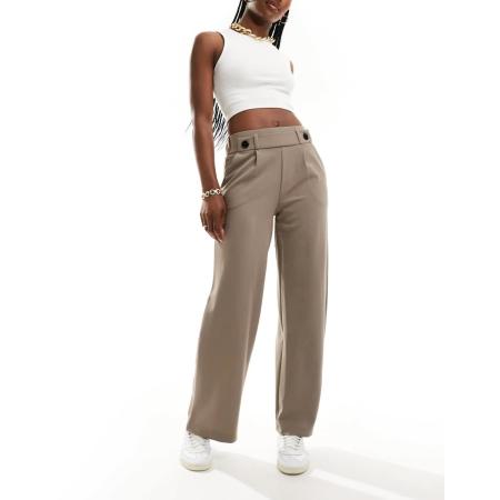 JDY Elegante wijde cropped pantalon met hoge taille in taupe-Grijs