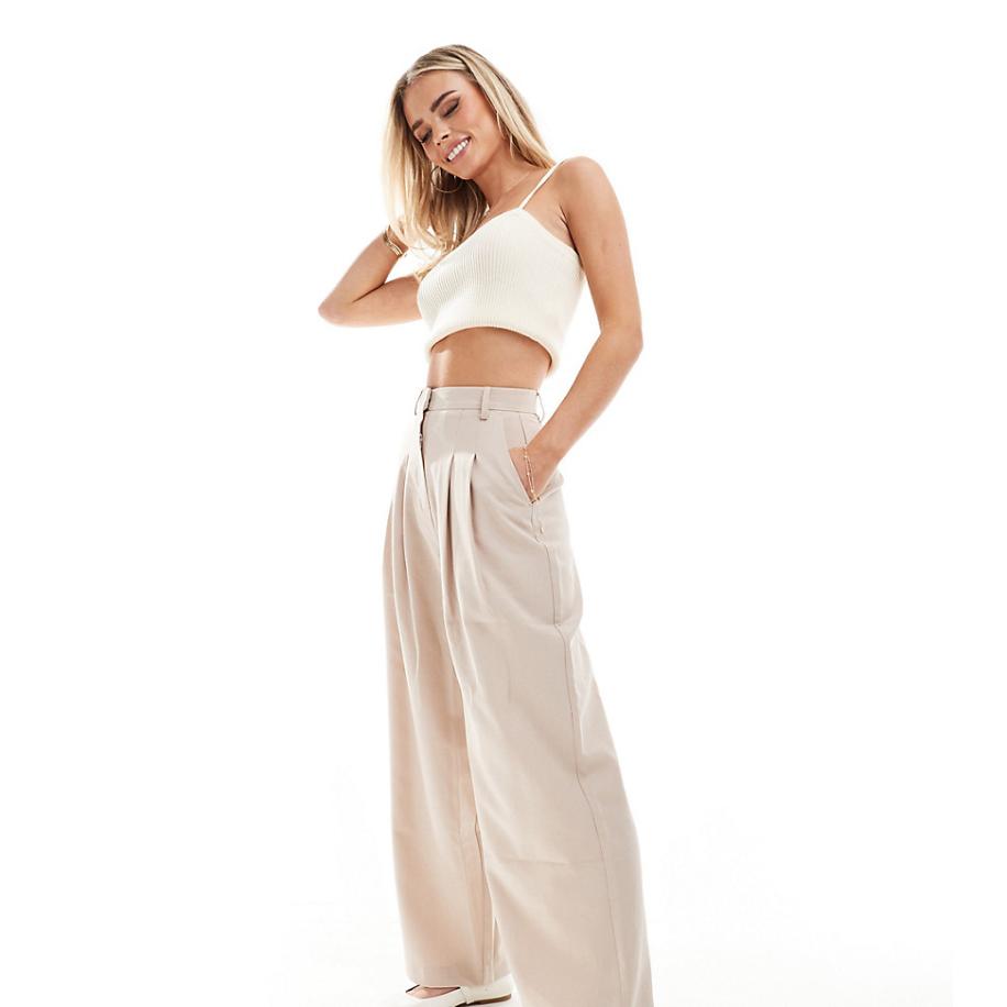 Miss Selfridge Petite Elegante broek met wijde pijpen in taupe-Neutraal Multicolor