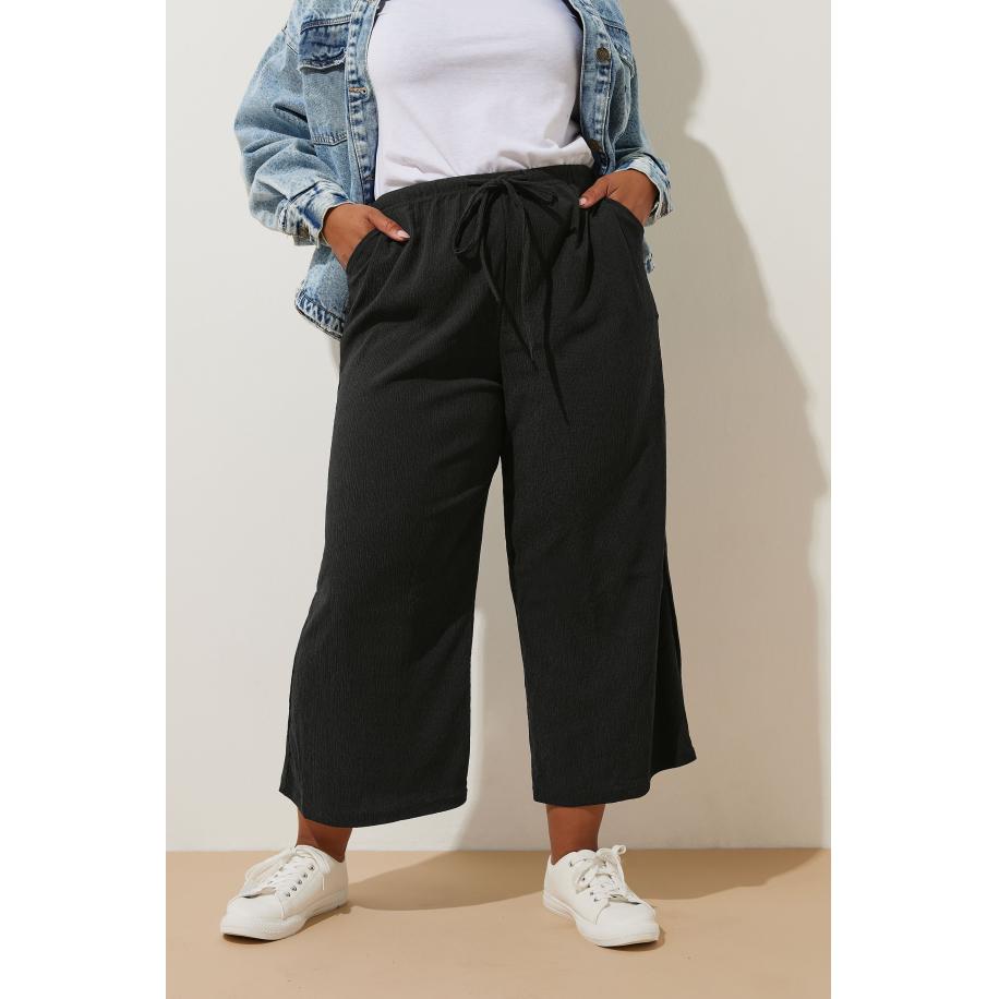 Yours Culottebroek Met Textuur En Elastische Taille In Zwart Size 46 Zwart