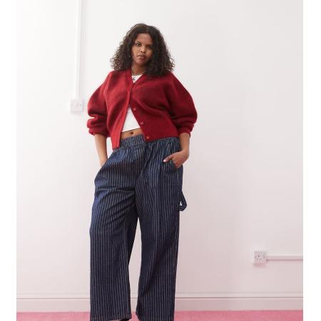 COLLUSION Plus Cargobroek met elastische taille in blauwe streep