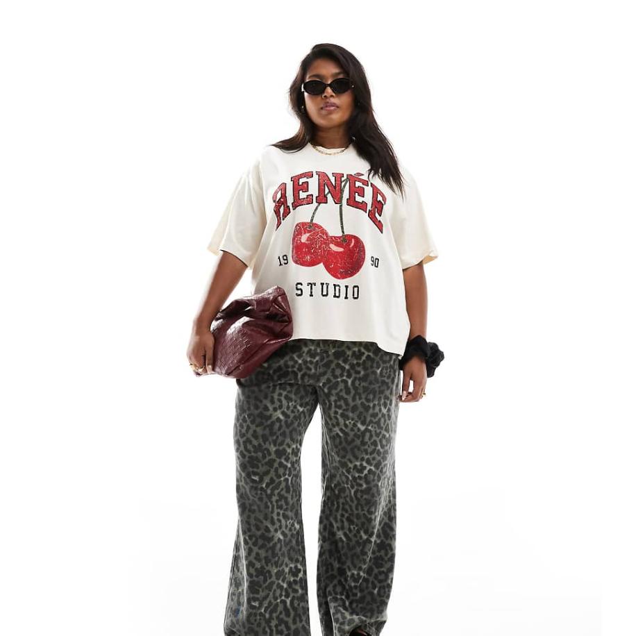 Renee Studio x Holly Wynne Plus Exclusives Broek met wijde pijpen en luipaardprint-Veelkleurig Multicolor