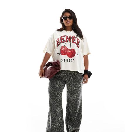 Renee Studio x Holly Wynne Plus Exclusives Broek met wijde pijpen en luipaardprint-Veelkleurig