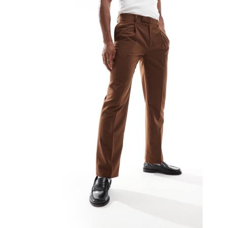 ASOS DESIGN - Nette broek met rechte pijpen in bruin
