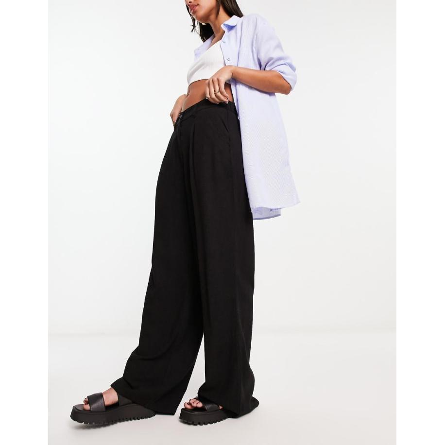 ASOS DESIGN Ruimvallende broek met linnen en rechte pijpen in zwart Zwart