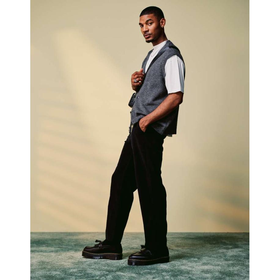 ASOS DESIGN - Baggy broek van corduroy in zwart Zwart