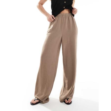 Pieces Broek met wijde pijpen en elastische tailleband in fossiel beige-Neutraal