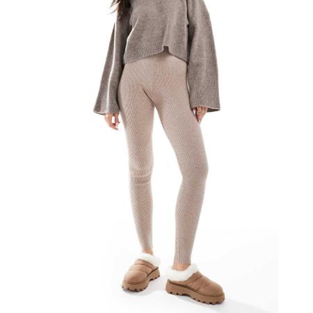 Miss Selfridge Geribbelde gebreide comfortabele legging in lichtbeige-Neutraal