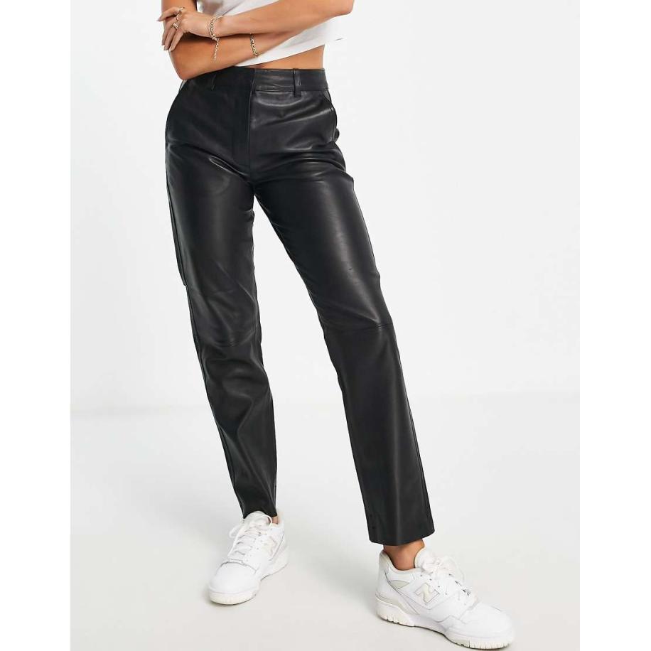 Selected Femme Broek van echt leer in zwart Zwart