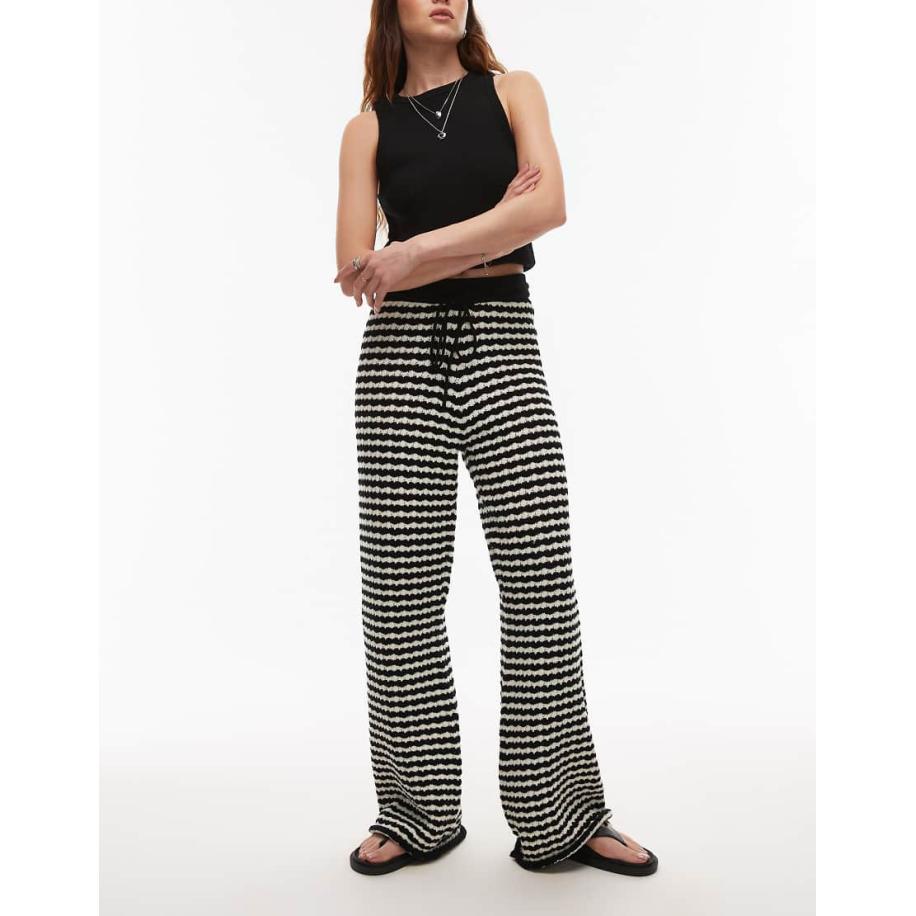 Topshop Gebreide broek met strepen in zwart en wit Zwart