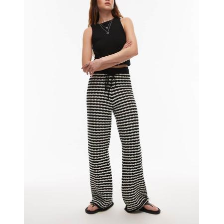 Topshop Gebreide broek met strepen in zwart en wit
