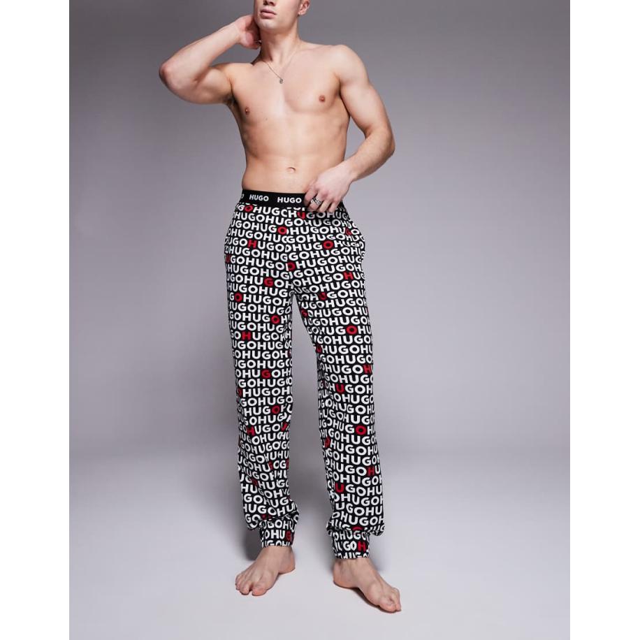 HUGO Bodywear - Tortuga - Broek met logoprint in rood en zwart Zwart