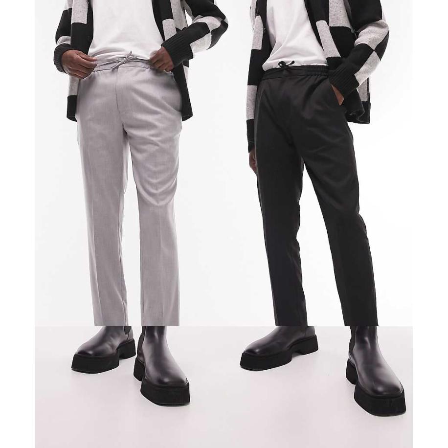 Topman - Set van 2 nette skinny broeken met elastische tailleband in zwart en grijs-Veelkleurig Multicolor