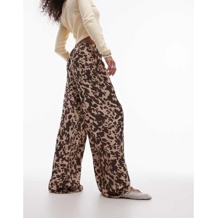 Topshop Satijnen broek met gestrikte taille en koeienprint-Veelkleurig