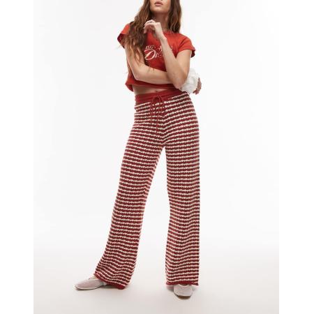 Topshop Gebreide gestreepte broek in rood, deel van co-ord set-Oranje