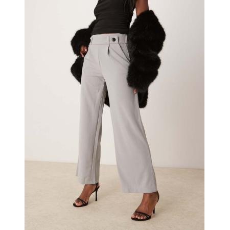 JDY Dad broek met knoopdetail en wijde pijpen in lichtgrijs