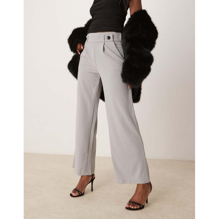 JDY Dad broek met knoopdetail en wijde pijpen in lichtgrijs Grijs
