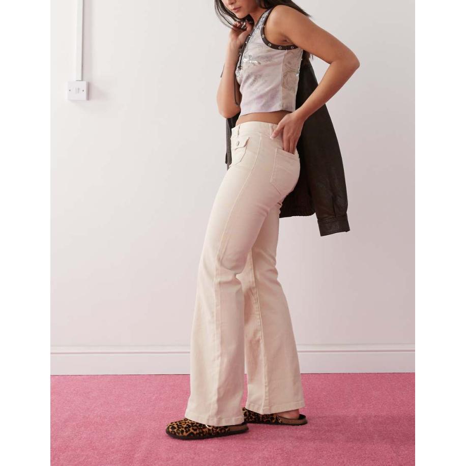 Monki Broek met rechte pijpen en zakken aan de voorkant in beige-Neutraal Multicolor