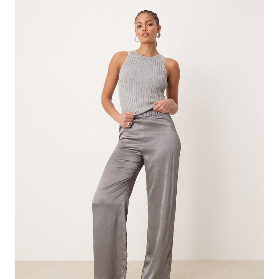 JDY Tall Metallic broek met wijde pijpen in grijs Grijs